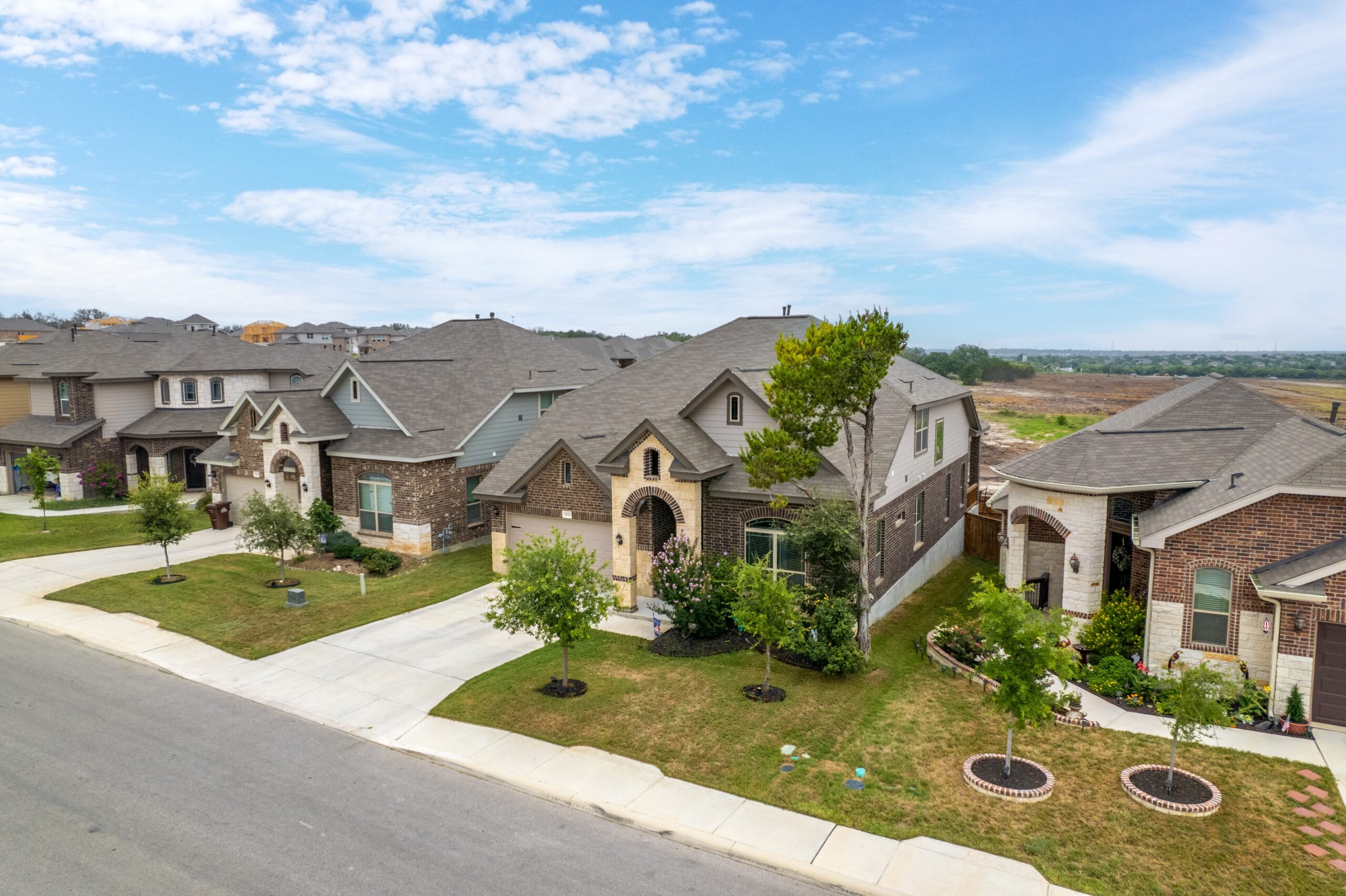 An aerial view of a neighborhood