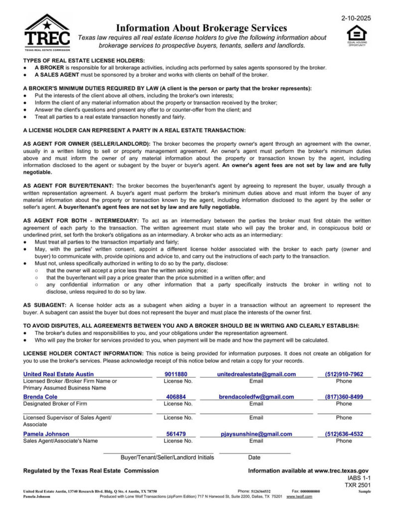 Information About Brokerage Services 2025